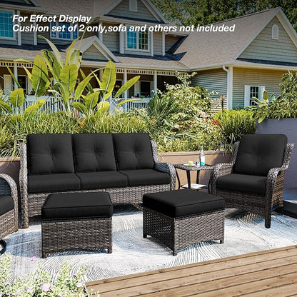 Joyside Outdoor Chair Cushions Set, 22x25/22x24 Inch Patio Furniture Deep Seat Cushions, Water Resistant & Thick Cushion, Outdoor Replacement Cushions for Seat and Sofa (Black, 3 Set)