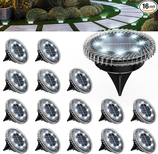 PATIOWIN 16 Pack Small Solar Ground Lights, Pathway Lights Waterproof, Outdoor Solar Light for Garden, Driveway, Walkway, Backyard (Cool White)