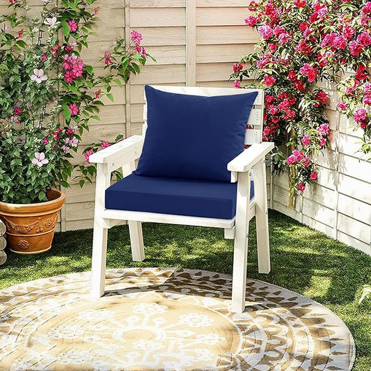 Outdoor Chair Cushions, Waterproof Backrest and Deep Seat Cushion Set for Patio Furniture, Outdoor Replacement Cushions with Removable Cover, 22 x 22 Inch, Navy, 1 Set