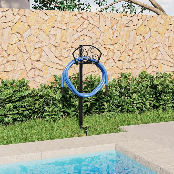GOFORWILD Garden Hose Holder, Decorative Durable Hose Hanger, Holds 125-Feet of 5/8-Inch Hose, Made of Gauge Steel, Free-Standing Design for Outside Yard Lawn, Black