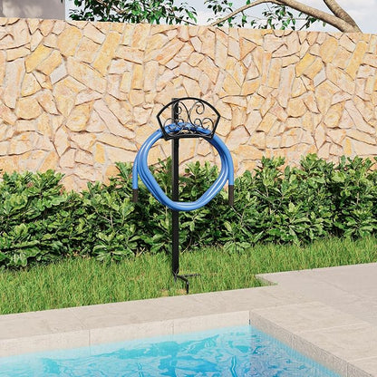 GOFORWILD Garden Hose Holder, Decorative Durable Hose Hanger, Holds 125-Feet of 5/8-Inch Hose, Made of Gauge Steel, Free-Standing Design for Outside Yard Lawn, Black