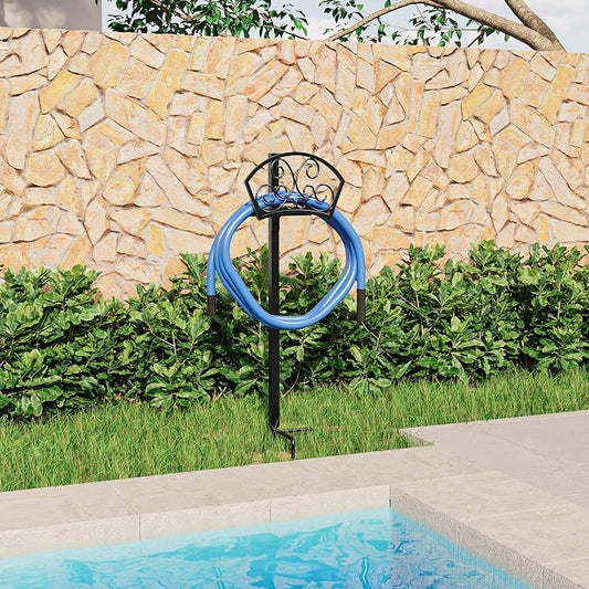 GOFORWILD Garden Hose Holder, Decorative Durable Hose Hanger, Holds 125-Feet of 5/8-Inch Hose, Made of Gauge Steel, Free-Standing Design for Outside Yard Lawn, Black