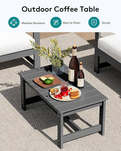 SERWALL 2 Pieces Single Cushioned Sofa Chair, Grey HDPE Outdoor Adirondack Lounge Armchair with Khaki Cushion