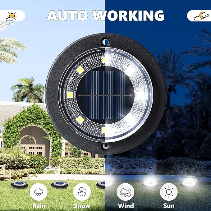 Flacchi Solar Lights Outdoor Waterproof - 2-in-1 Solar Powered Ground Lights Outdoor Solar Disk Light Landscape Light for Deck Step Patio Yard Pathway Walkway Driveway Garden (Cool White, 8 Pack)