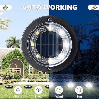 Flacchi Solar Lights Outdoor Waterproof - 2-in-1 Solar Powered Ground Lights Outdoor Solar Disk Light Landscape Light for Deck Step Patio Yard Pathway Walkway Driveway Garden (Cool White, 2 Pack)