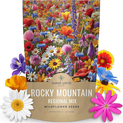 Rocky Mountain Regional Mix - Bulk 1/4 Pound Pouch - 100,000 Flower Seeds for Planting - Wildflower Mix