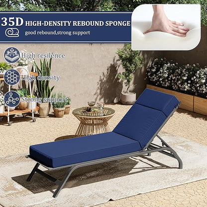 2 Pcs Chaise Lounge Cushions Outdoor, 72" L X 21" W X 4" D Lounge Chair Cushions for Outdoor Furniture, High-Density Foam Patio Chaise Cushion-Waterproof Fade-Resistant ThickPatio lounge chair cushion