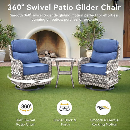 Luxury High Back Outdoor Furniture with 6-Inch Thick Cushions, Patio Furniture Set with Ottomans, 5 PCS Wicker Conversation Set for Porch, Balcony, Deck and Yard