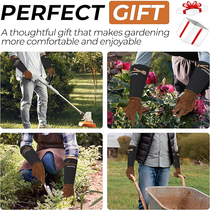 HLDD HANDLANDY Long Gardening Gloves for Women Men - Leather Rose Pruning Gloves Thorn Proof - Breathable Working Glove