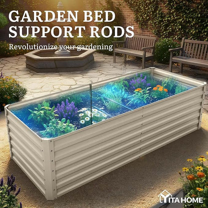YITAHOME 6x3x2ft 2pcs Large Raised Garden Bed Kit, Galvanized Metal Planter Box with Gloves, Support Rod, Outdoor Above Ground Planters for Plants Vegetables Flowers, Cream Yellow