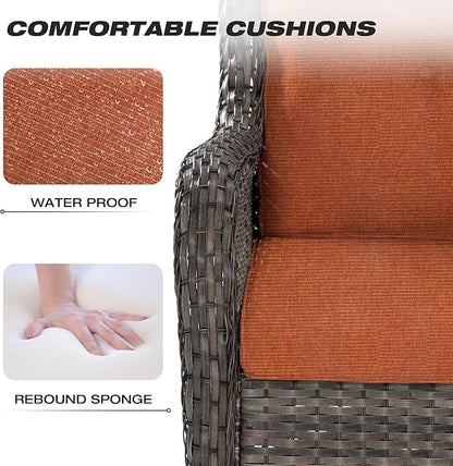 Joyside Outdoor Wicker Chair Rattan Patio Dining Chairs Set of 2 PE Wicker Patio Chairs with 4inch Seat Cushions Outdoor Patio Seating Chair for Garden, Backyard Deck(Mixed Grey/Orange)
