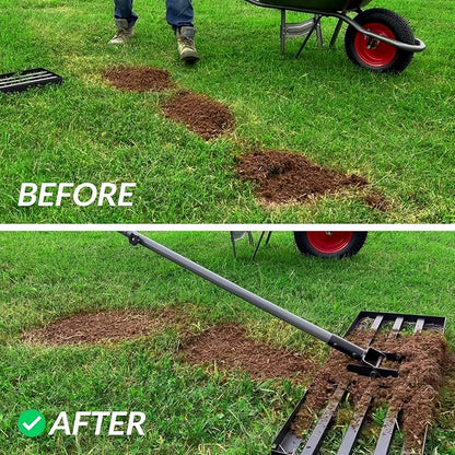 Walensee Lawn Leveling Rake, Levelawn Tool, Heavy Duty Effort Saving Lawn Level Tool, Steel Handle Lawn Leveler for Yard Garden Golf Course , Ease Level Soil Sand Dirt Surfaces, 7FT 30"x10"