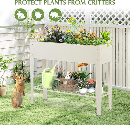 DDK Outdoor Heavy Duty Metal Raised Garden Bed with Legs (Milk White)
