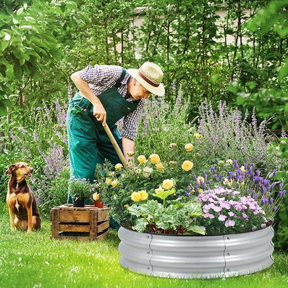 Aoodor 9" Tall 30" Metal Raised Garden Bed, Outdoor Planter Box and Raised Garden Kit for Vegetables, Flowers, Arugula and Herbs, Silver