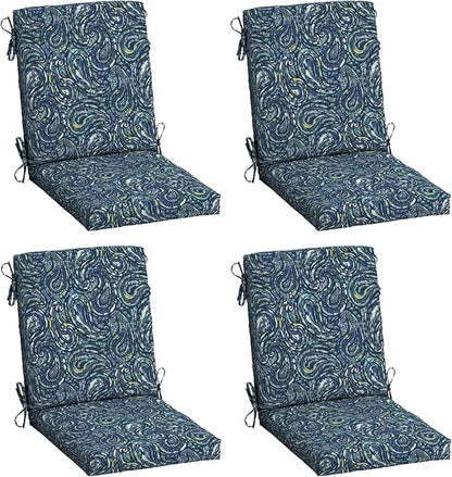 Arden 4-Pack earthFIBER Outdoor Patio Dining Chair Cushion, 20x44, Rain-Proof Seat Pad, Fade-Resistant Outdoor Cushion Sapphire Blue Ridge Paisley