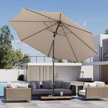 Kingdura 10FT Outdoor Patio Umbrella, Market Table Umbrella with Push Button Tilt and Crank, 8 Sturdy Fiberglass Ribs, UV Protection for Pool, Lawn, Deck, Backyard, Garden (Beige)