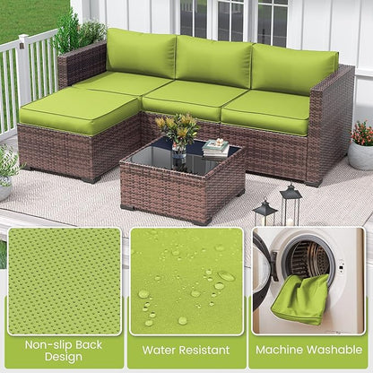 Amopatio 7-Piece Outdoor Cushions, Waterproof Outdoor Replacement Cushion, Non-Slip Bottom All-Weather Patio Couch Cushions for 4-seat Patio Sectional, Green