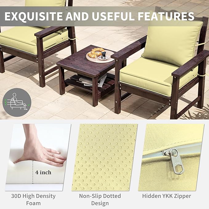 Premium Outdoor Seat Cushion Chair Cushions for Patio Furniture 22 L X 22 W X 4 H Waterproof & Fade Resistant Deep Seat and Backrest Cushion Set with Removable Covers for Chair, Sofa