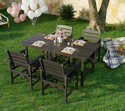 Anbuy Patio HDPE Dining Table Set, 5-Piece Outdoor Dining Table Sets, 2 in 1 Outdoor Furniture Table and 4 Outdoor Chairs for Garden, Backyard, Poolside, Easy Assembly, Black