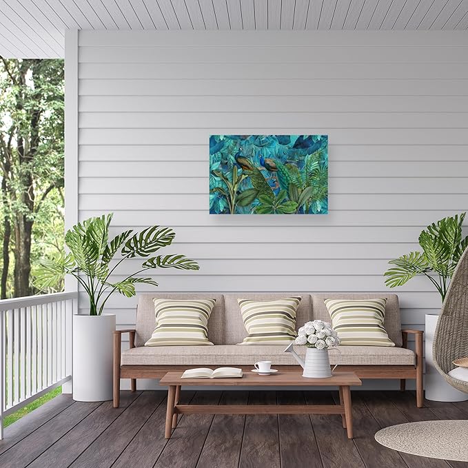 Trademark Fine Art Outdoor Canvas Art - Andrea Haase 'Jungle Birds Garden No1' Wall Art for Outdoor Spaces, Patios, or Gardens