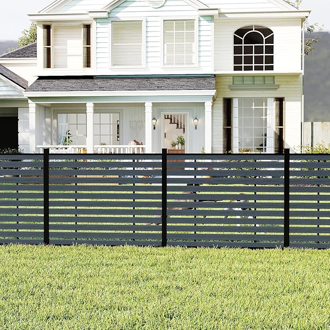 Outdoor Privacy Fence WPC, AC Unit Air Conditioner Screen 5 FT(H) x 6 FT(W) Trash Can with Aluminum Alloy Post, Decorative Fencing, Gray with 1 Post
