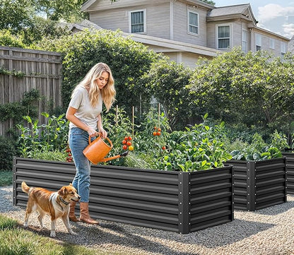 YITAHOME 6x3x2ft Raised Garden Bed Kit, Galvanized Raised Bed with Gloves & Support Rod, Outdoor Patio Planter Box for Plants Vegetables Flowers, Black
