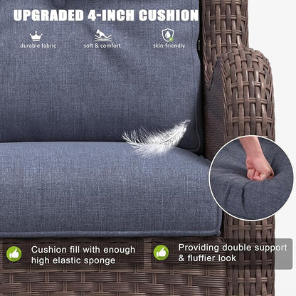LayinSun 6 Pieces Outdoor Patio Furniture Set, Rattan Wicker Sectional Swivel Rocker Chairs Sets with Ottomans, Swivel Glider Chairs, and Coffee Table