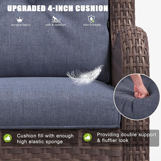 LayinSun 7 Pieces Outdoor Patio Furniture Set, Rattan Wicker Sectional Swivel Rocker Chairs Sets with Ottomans, Swivel Glider Chairs and Coffee Table