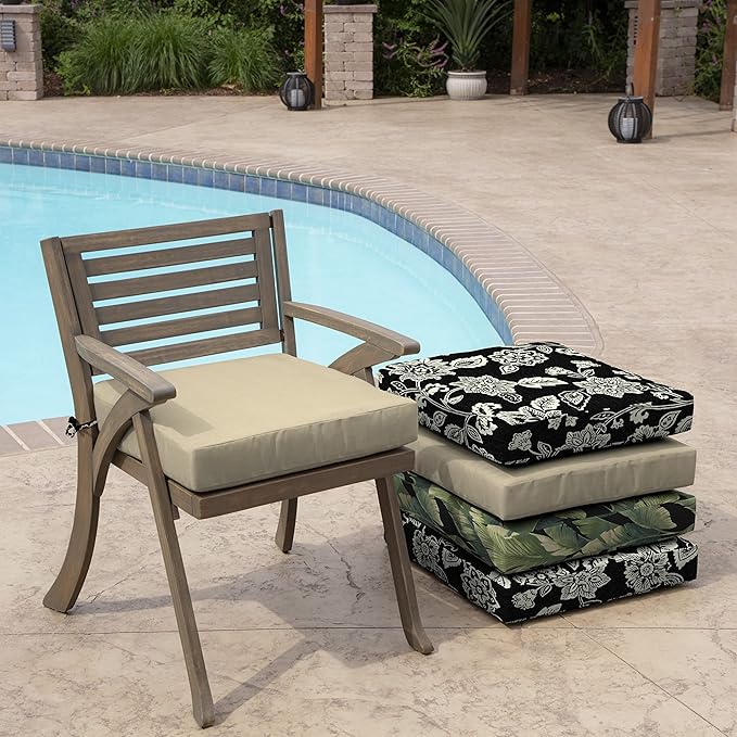 Arden Foam Outdoor Seat Cushions (4-Pack), 19 x 19, Premium High-Density Foam, Never Flattens, Weather-Proof for Outdoor Chairs Tan Leala