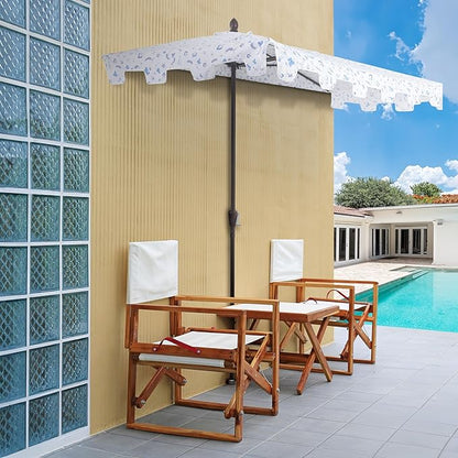JONATHAN Y Half Umbrella UMB1200F Sidney 9 ft. Classic MidCentury Rectangular Market Patio with Crank, Wind Vent and UV Protection in Blue/White/Cream