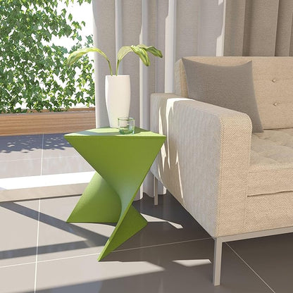 LeisureMod 15.75" Stackable Weather-Resistant Plastic Triangular Side Table - Accent End Table for Indoor & Outdoor Use (Green, Set of 4)