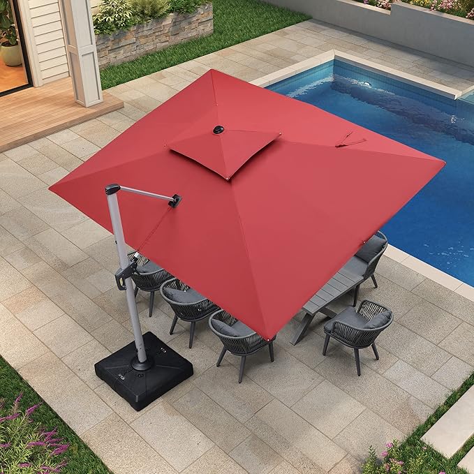 PURPLE LEAF 9 X 12 FT Cantilever Patio Umbrellas with Base Included, Large Square Offset Umbrella with 360° Rotation, Outdoor Aluminum Pool Umbrella for Pool Lawn Garden, Terra