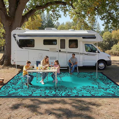 Garvee Outdoor Rugs 9' x 12’ Waterproof Reversible Mats, Large Area Plastic Straw Rug, Outside Carpet, Butterfly Floral Rv Mat for Patio Camping Picnic Backyard Deck Balcony Porch Beach Trailer