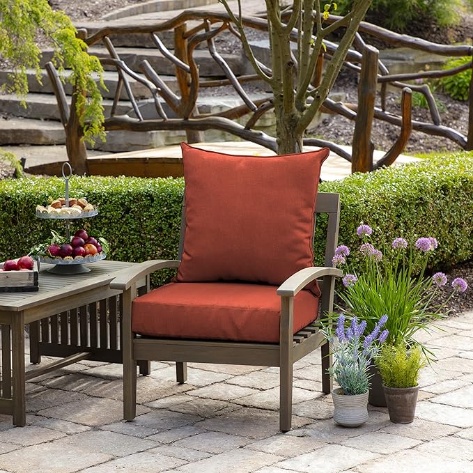 Arden Olefin Outdoor Foam Deep Seat Cushion Set (2-Pack), 24x24, Premium High-Density Foam, Never Flattens, Weather-Proof for Patio Chair Sofa Couch, Sedona Woven Texture