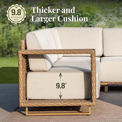 Outdoor Patio Furniture Set, 4 Piece Outdoor Rattan Wicker Modular Sofa Couch, Sectional Conversation Set with 10" Extra Thick Cushions for Deck Backyard Lawn