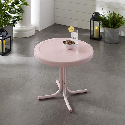 Crosley Furniture Griffith Weather Resistant Retro Metal Outdoor Side Table for Patio, Deck, Porch, Pink