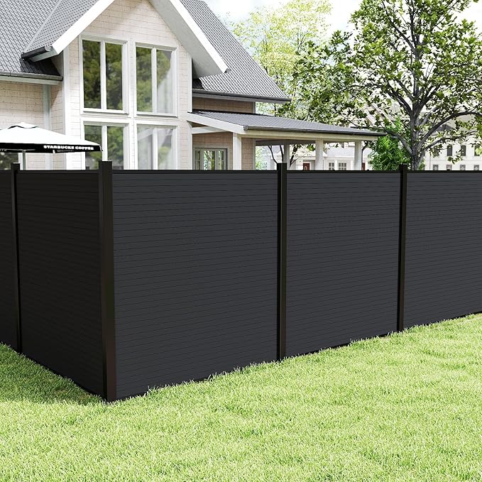 Privacy Fence Panels for Outside with 1 Post, 6' × 6' Windproof Composite Fence Cover Privacy, Garden Fencing Panel for Yard Pool Equipment Trash Can(Poured Concrete, Black)