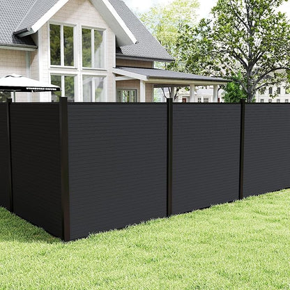 Privacy Fence Panels for Outside with 1 Post, 6' × 6' Windproof Composite Fence Cover Privacy, Garden Fencing Panel for Yard Pool Equipment Trash Can(Poured Concrete, Black)