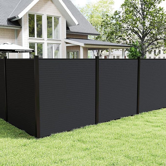 Privacy Fence Panels for Outside with 2 Post, 6' × 6' Windproof Composite Fence Cover Privacy, Garden Fencing Panel for Yard Pool Equipment Trash Can(Poured Concrete, Black)