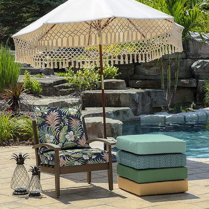 Arden Outdoor Deep Seat Cushion Set (2-Pack), 24 in x 24 in, Weather-Proof, Rain-Proof, Fade Resistant Patio Cushion for Chair, Sofa, and Couch Simone Blue Tropical