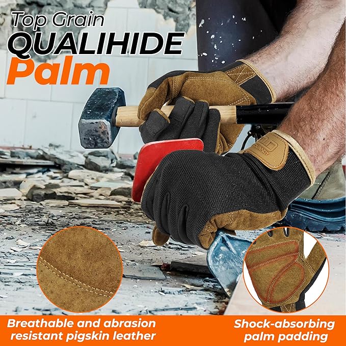 HANDLANDY Work Gloves for Men & Women, Utility Mechanic Working Gloves Touch Screen, Flexible Gardening Gloves for Yard