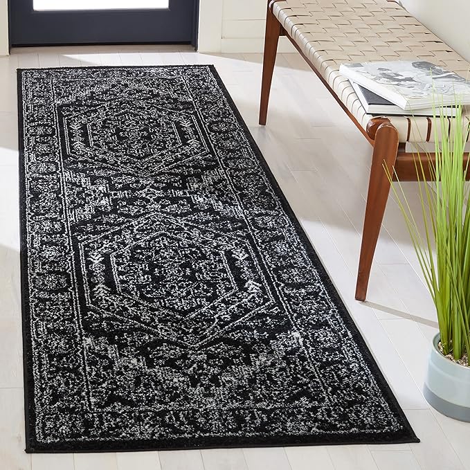 Safavieh Adirondack Collection Runner Rug - 2'6" x 12', Black & Ivory, Oriental Medallion Design, Non-Shedding & Easy Care, Ideal for High Traffic Areas in Living Room, Bedroom (ADR108Z)