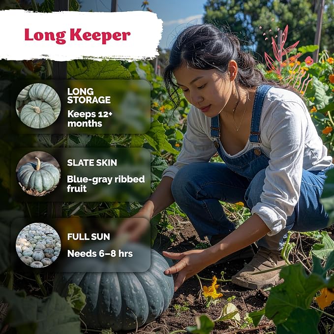 KVITER 25 Jarrahdale Pumpkin Seeds (Cucurbita Maxima) - Blue Pumpkin, Rich Flavor, Heirloom and Non GMO Seed in Seed Packets - Vegetable Seeds for Outdoors, Great for Raised Beds and Containers