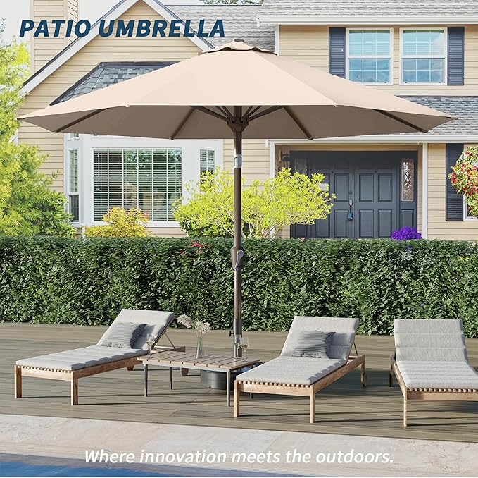 PatioKingdom 10FT Patio Umbrella with Push Button Tilt and Crank, Outdoor Market Umbrella with 8 Fiberglass Ribs, UV Protection Table Umbrella for Pool,Backyard,Garden,Deck(Beige, 10FT)