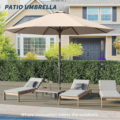 PatioKingdom 10FT Patio Umbrella with Push Button Tilt and Crank, Outdoor Market Umbrella with 8 Fiberglass Ribs, UV Protection Table Umbrella for Pool,Backyard,Garden,Deck(Beige, 10FT)