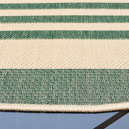 SAFAVIEH Washable Rug Outdoor Courtyard Collection - 4' Round, Beige & Dark Green, Non-Shedding & Easy Cleaning, Ideal for Patio, Backyard, Mudroom (CY6062-322)