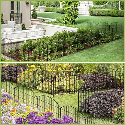 Garden Fencing Animal Barrier 12Pcs, 10 Panels + 2 Gate, 30in (H) x 23.6ft (L), No Dig Fence, Rustproof Metal, Flower Edging for Yard & Patio Outdoor Landscape, Arched