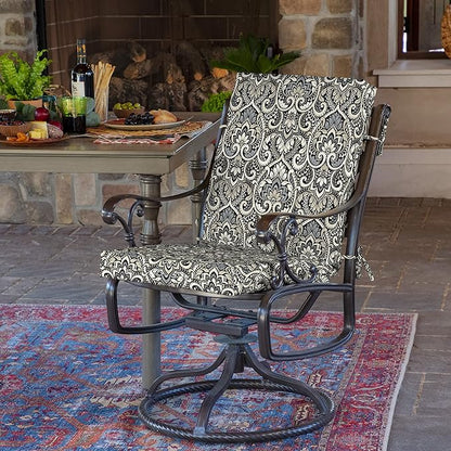 Arden 2-Pack Outdoor Patio Dining Chair Cushion, 20x44, Rain-Proof Seat Pad, Fade-Resistant Outdoor Cushion Black Aurora Damask