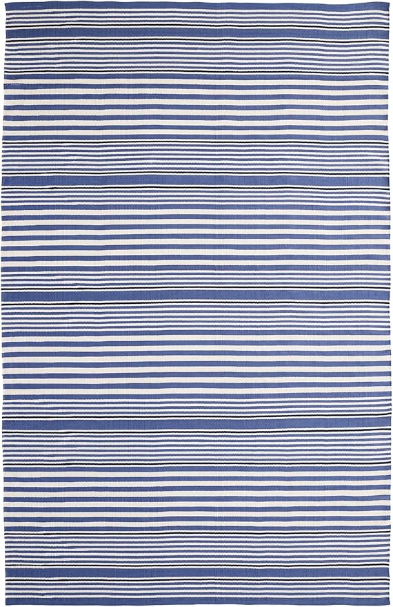 Dash & Albert Rugby Stripe Denim Handwoven Indoor/Outdoor Rug, 2.5 X 12 Feet, Blue Stripe Pattern