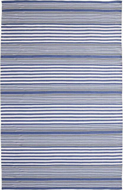 Dash & Albert Rugby Stripe Denim Handwoven Indoor/Outdoor Rug, 2.5 X 12 Feet, Blue Stripe Pattern